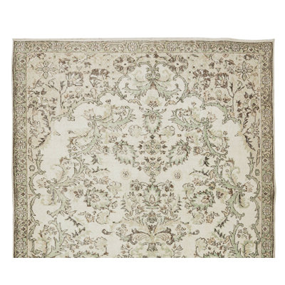 Vintage Handmade Turkish Oushak Wool Area Rug with Floral Garden Design