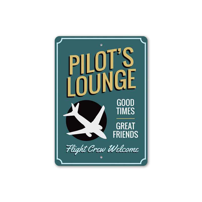 Enseigne en aluminium Pilot's Lounge, H 14 po x l 10 po x P 0,04 po