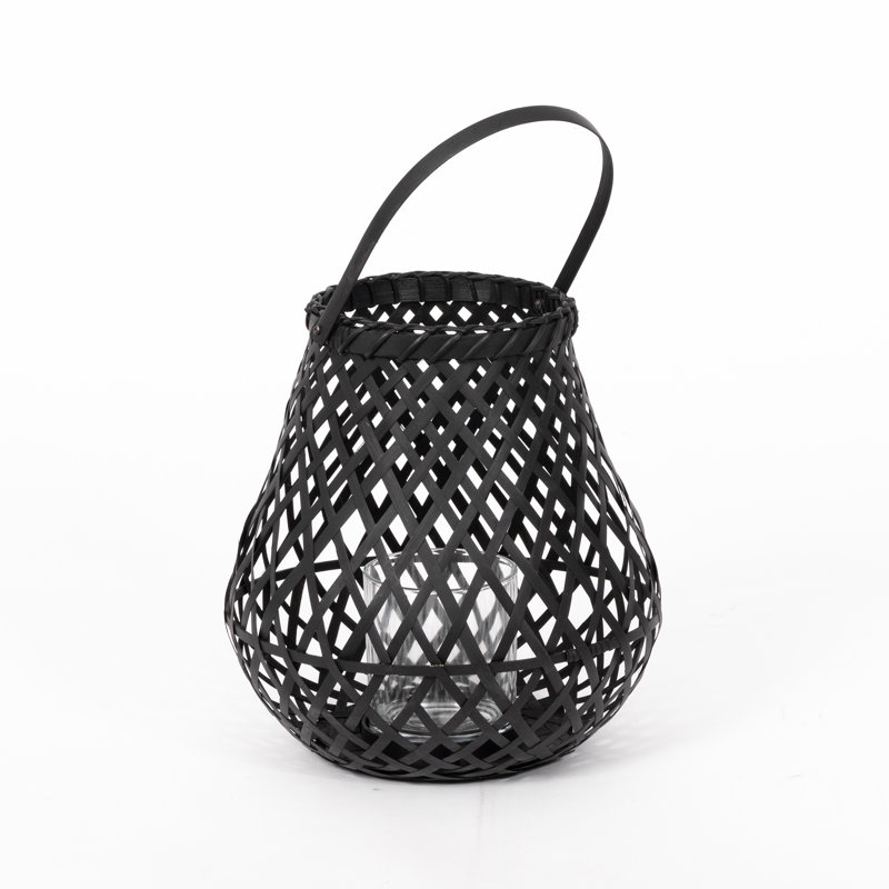 2 Piece Wood Tabletop Lantern Set, Black