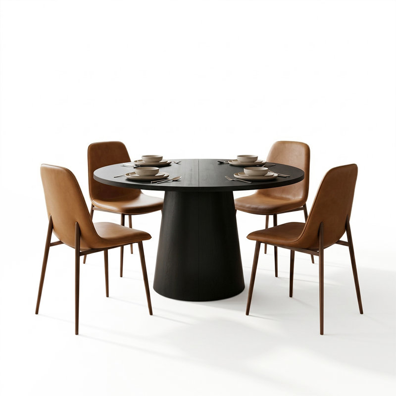Ensemble de table de salle à manger extensible 47 "à 83" avec chaises en similicuir, Brun