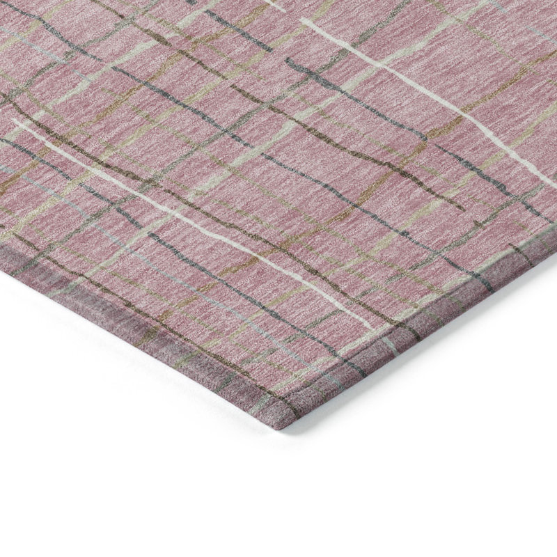 Addison Pink Stripe Synthetic Flat Woven Washable Rug 2'6" x 3'10"