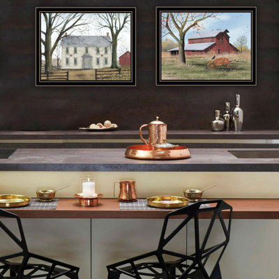 «Trendy Decor» 4U 2 pièces Vignette Early American Homestead, art mural encadré noir pour le salon, chambre à coucher, impression murale pour la décoration intérieure par Billy Jacobs