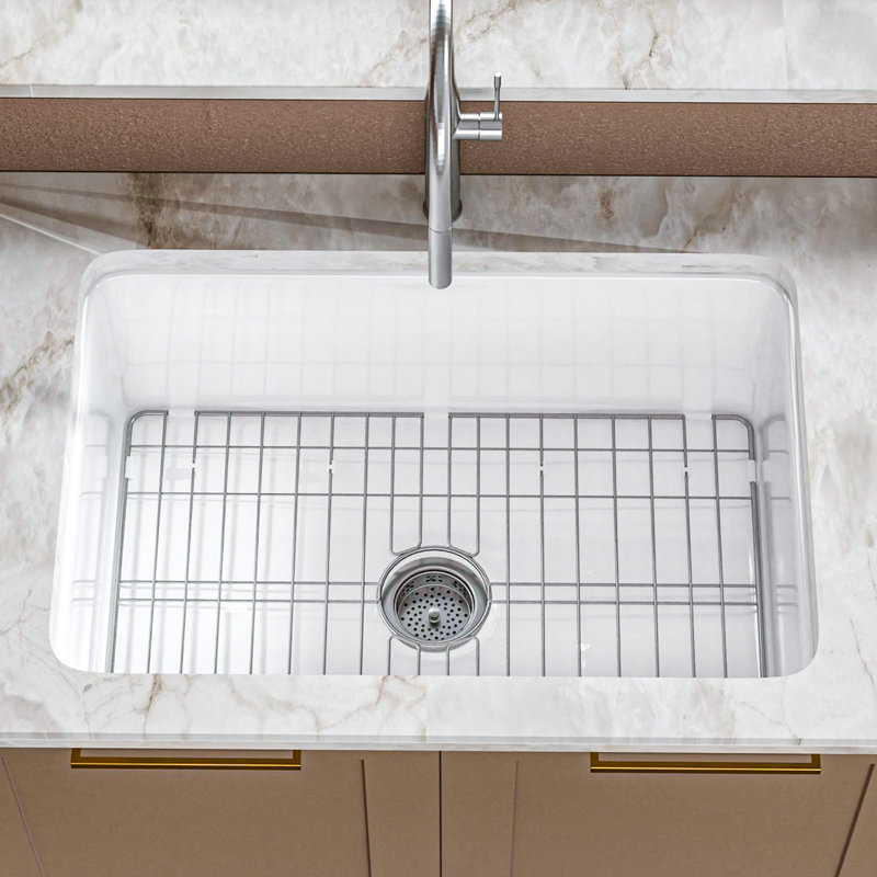 Évier de cuisine encastré en argile réfractaire simple 27 "avec grille d'évier et crépine
