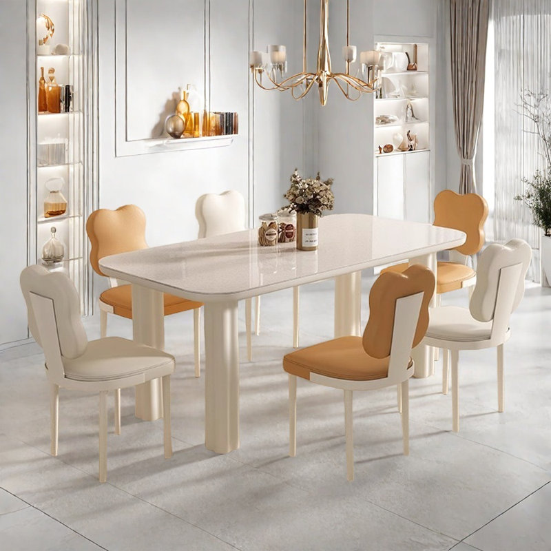 Cream style modern simple diniing table set, 29.52"H x 62.99"L x 31.49"W