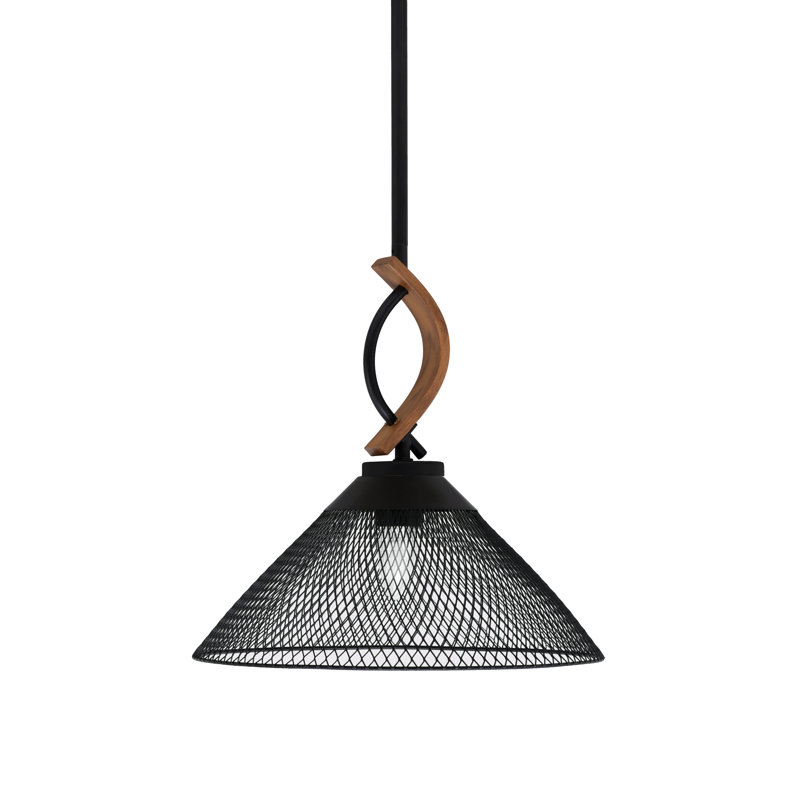 Mini-luminaire suspendu avec tige Hallmann, Noir mat / bois peint