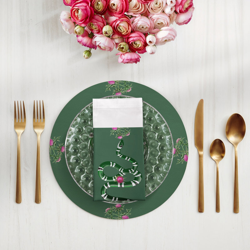 Thistle And Snake Cotton Sateen Dinner Napkins, Evergreen