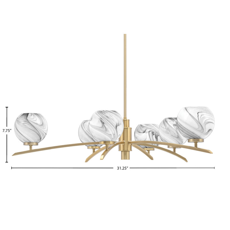 Lustre à 6 lumières kurve au fini laiton nouvel âge avec verre tourbillon onyx de 5,75 po