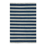 Rug & Kilim’S Indian Dhurrie Rug In Cool, Coastal Navy Blue And White Stripes