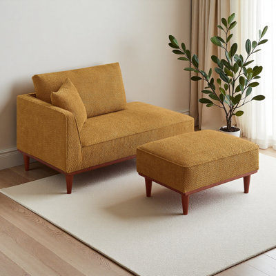 Upholstered Chaise Lounge Chair Indoor with Ottoman Boucle Chaise Lounge Fluffy Reading Chairs for Office Living Room Bedroom Relaxing