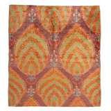 One-of-a-Kind Hand-Knotted 1970s Green/Orange 5'11" x 6'8" Silk Area Rug