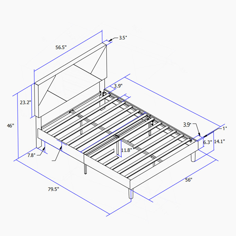 Structure de lit plateforme tapissier avec tête de lit, support de lattes en bois massif, sommier à ressorts, aucun sommier requis, assemblage facile