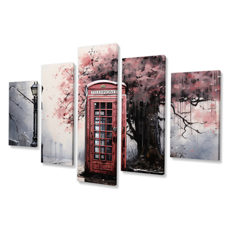Fading Conversations - Cabine téléphonique rose - salon d'art mural de cabine téléphonique - 5 panneaux