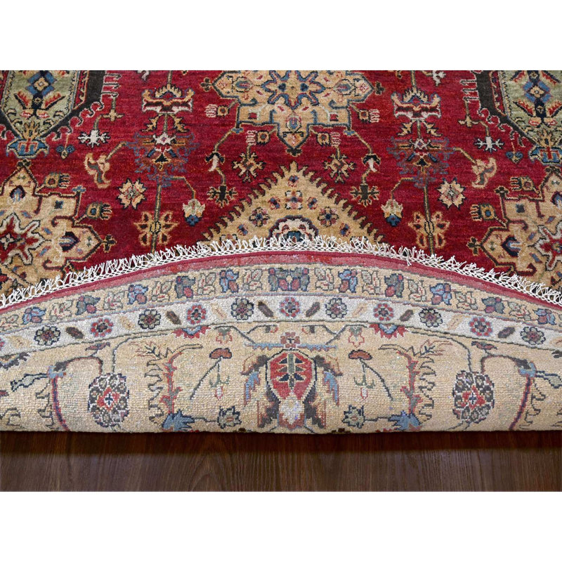 Tapis rouge en laine noué à la main 12 pi x 12 pi Karjihooz