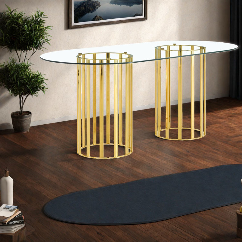 Tables de salle à manger spacieuses (table seulement, sans chaises, avec plateau et pieds), table de salle à manger moderne en verre et métal de 71 pouces