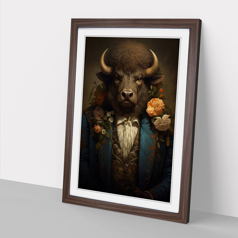 Bison Rococo - Framed Print, 64cm H x 46cm W x 2cm D, Walnut