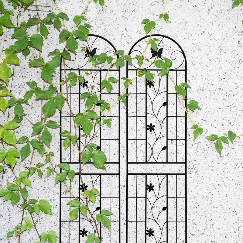 Ensemble de 2 treillis en métal antirouille de 86,7 po x 19,7 po pour plantes d'extérieur. Assemblage facile, supporte la rose, la gloire du matin, le jasmin, le raisin