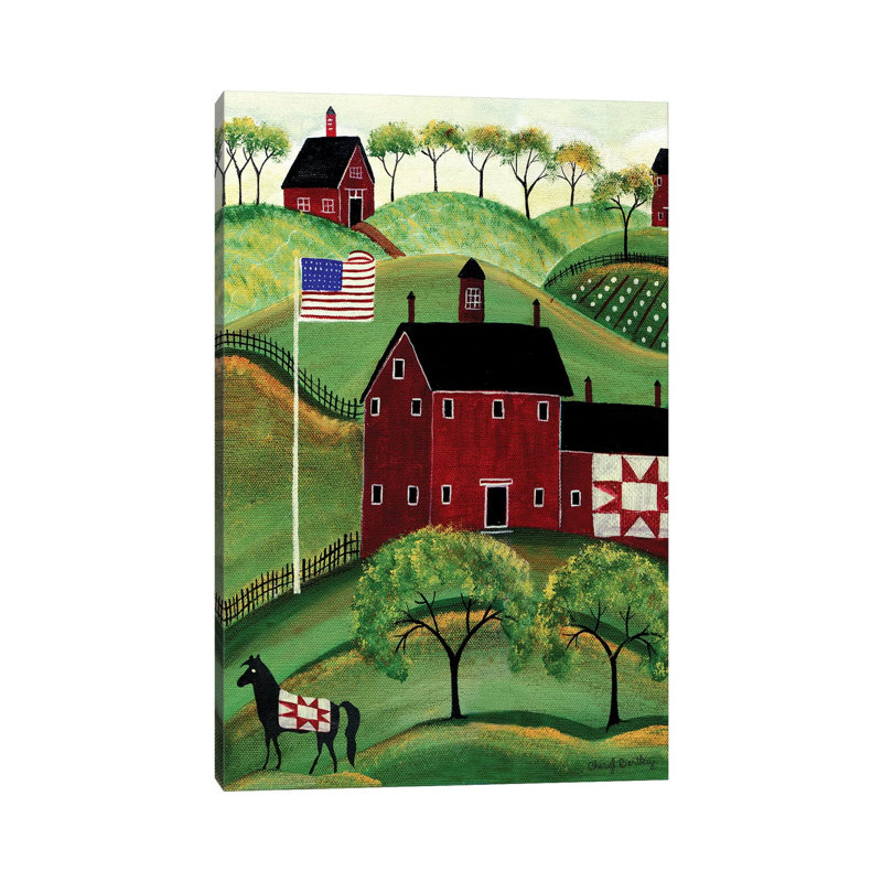 American Red Quilt House by Cheryl Bartley - Wrapped Canvas Painting, 20.32 cm H x 30.48 cm W