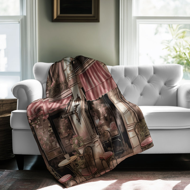 Rétro chic parisien - couverture en sherpa de qualité supérieure 1 pièce - impression d'art luxueux, Lit simple