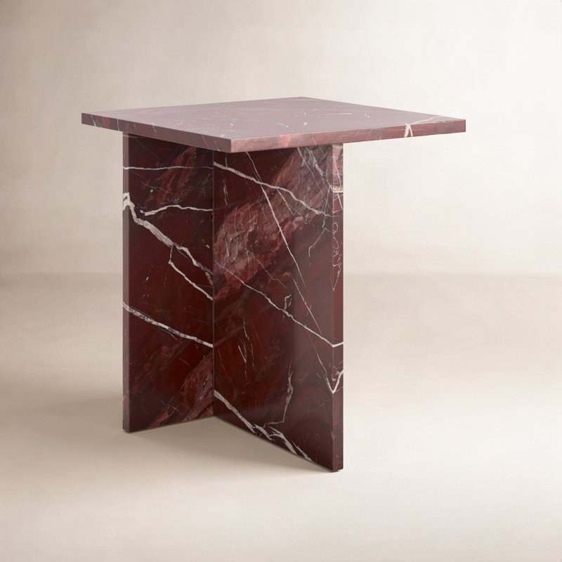 Genna Kynesha 2 Leg Marble Accent Table, Dark Red