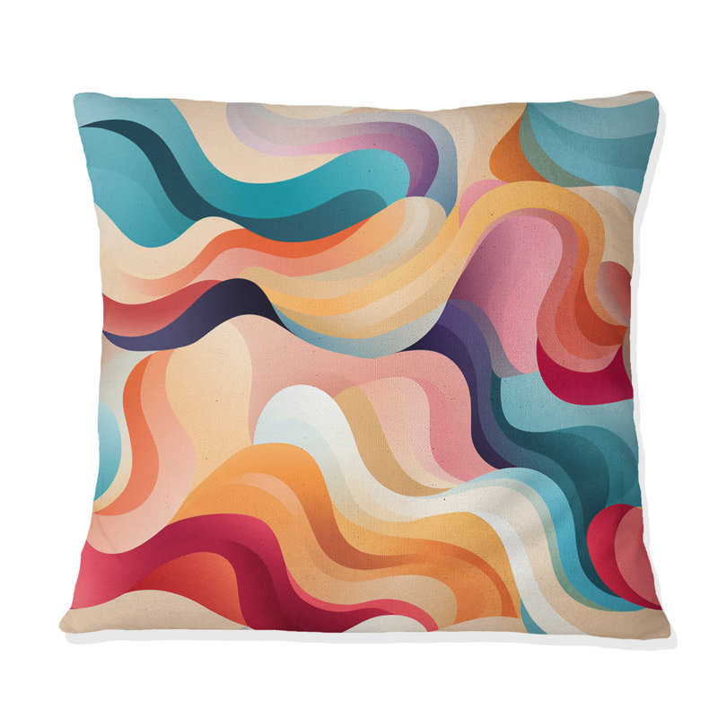 Doux doux multicolore abstrait Neutralité Wave II - Coussin décoratif imprimé abstrait, 16 po x 16 po