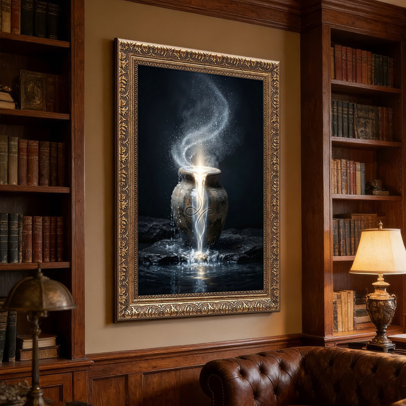 Art mural en toile noyer doré encadré pour salon, chambre à coucher, bureau ou vestibule - décoration murale décorative avec vase Mystic