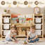 Organisateur de rangement pour enfants en bois de pin Montessori avec tablettes à 3 niveaux et 6 bacs à jouets