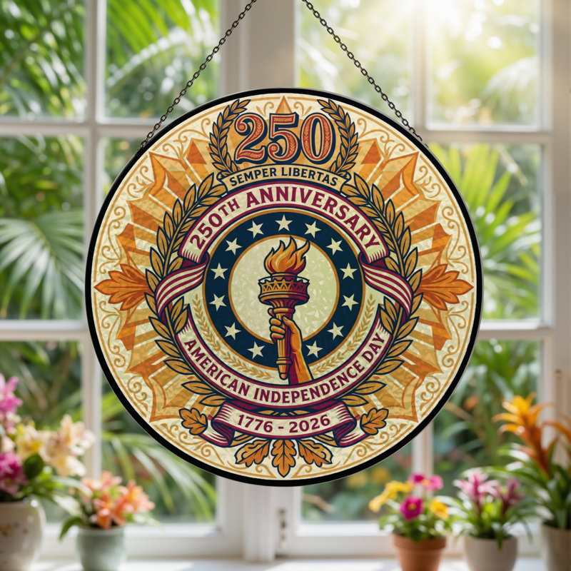 Panneau de fenêtre en verre pour décoration intérieure American Independance USA 250th Anniversary - H 12 po, H 12 po