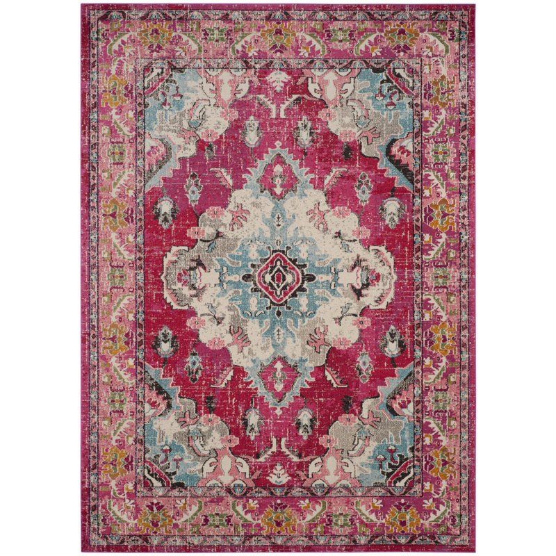 Tibbetts Persian Inspired Pink Area Rug, Rectangle 6'7" x 9'2"