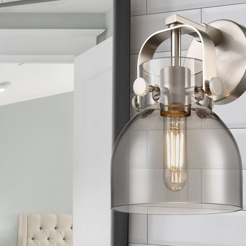 Skycrest Armed Sconce, Plated Smoke, Satin Nickel