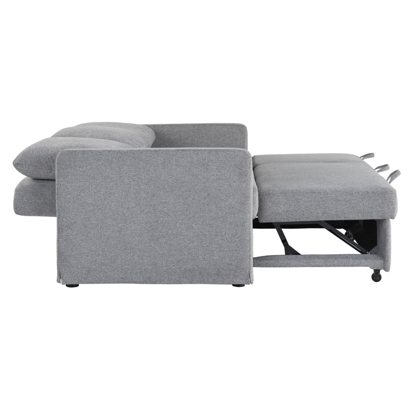 Serta® Mia 83.9 in Convertible Sofa King Size Sleeper Dream Coils FingerGuard Reversible Chaise Woven Fabric, Light Gray