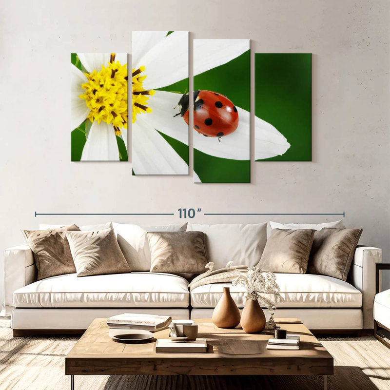 Brampt Ladybug On White Flower, 54" H x 84" W