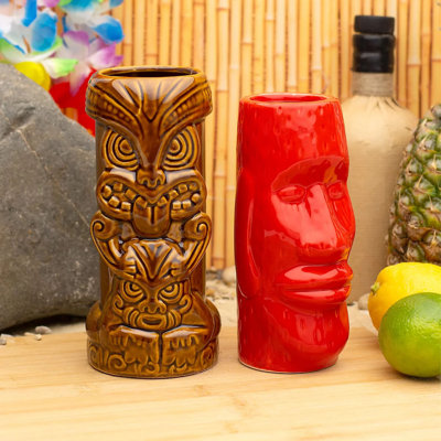  Pack of 2 Tiki Mugs - Brown/Red