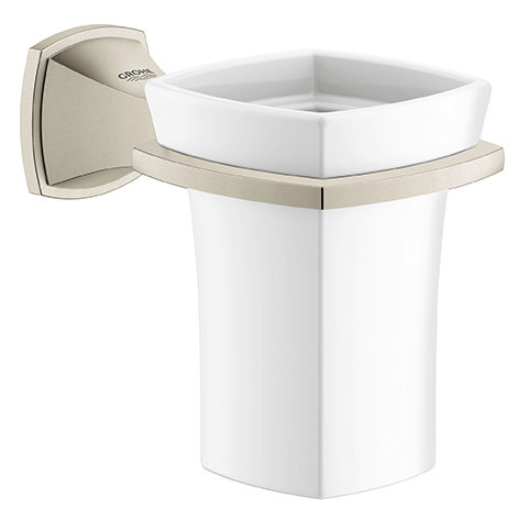 Grandera® Toothbrush & Tumbler Holder, Brushed Nickel Infinity