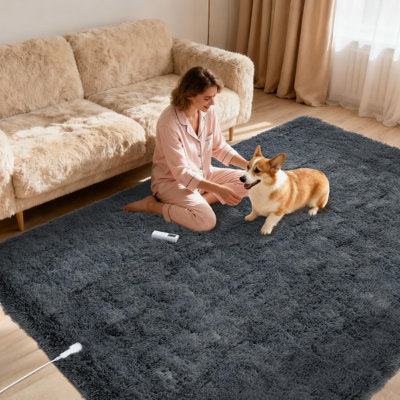 Heated Rug 5x7 ft, Wireless Electric Heating Floor Mat Gaming Rug with 6 Heat Levels & Auto Off, Soft Plush Heating Carpet Foot Warmer for Living Room Bedroom Office Playroom, Grey
