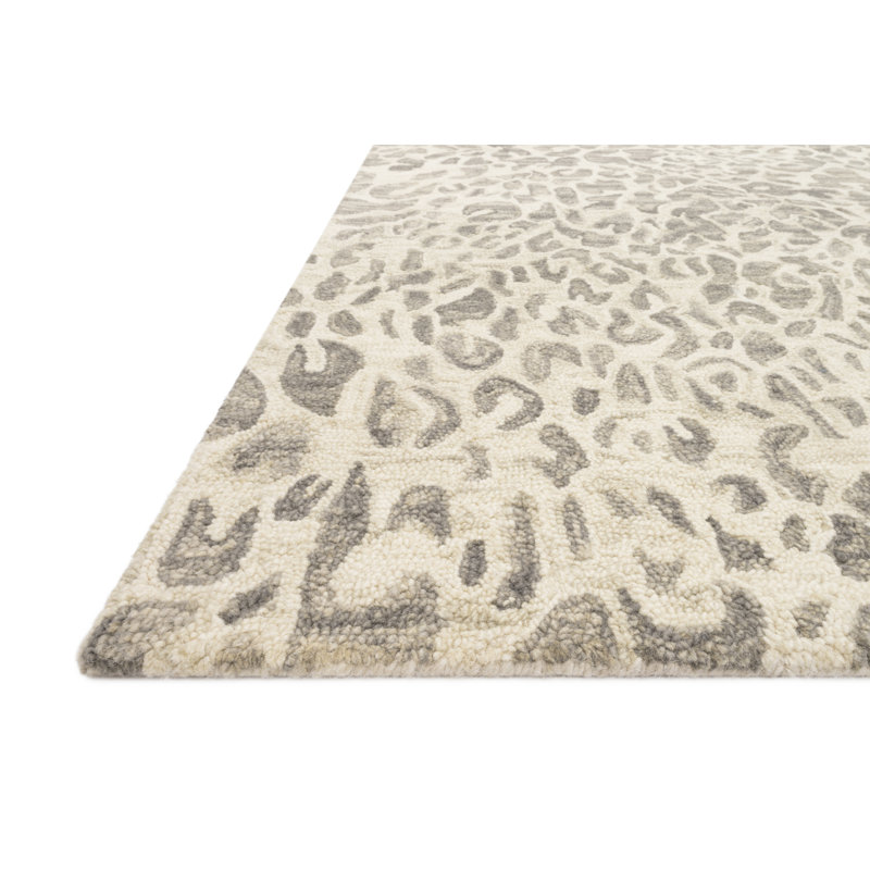 Tapis gris / ivoire en laine crocheté à la main Masai, Rectangle 5 pi x 7 pi 6 po