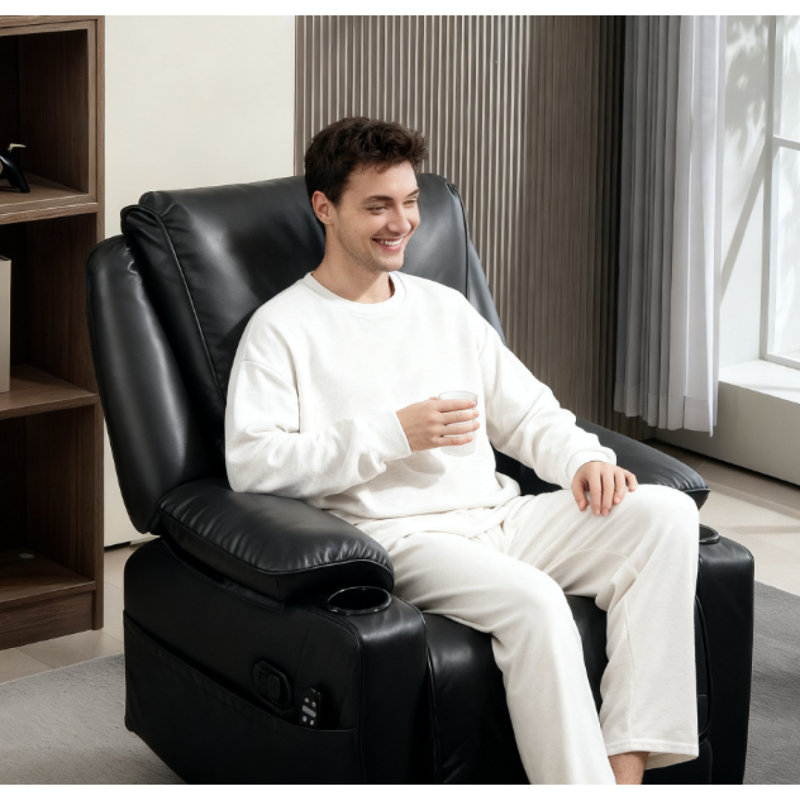 Fauteuil inclinable de massage avec télécommande pour repose-pieds et chaise berçante pivotante surdimensionnée, noir