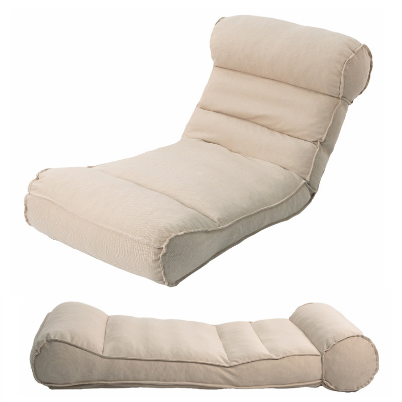 Outdoor Floor Chair 5-Way Position Adjustable Backrest Recliner For Balcony Pool Or Garden, Beige