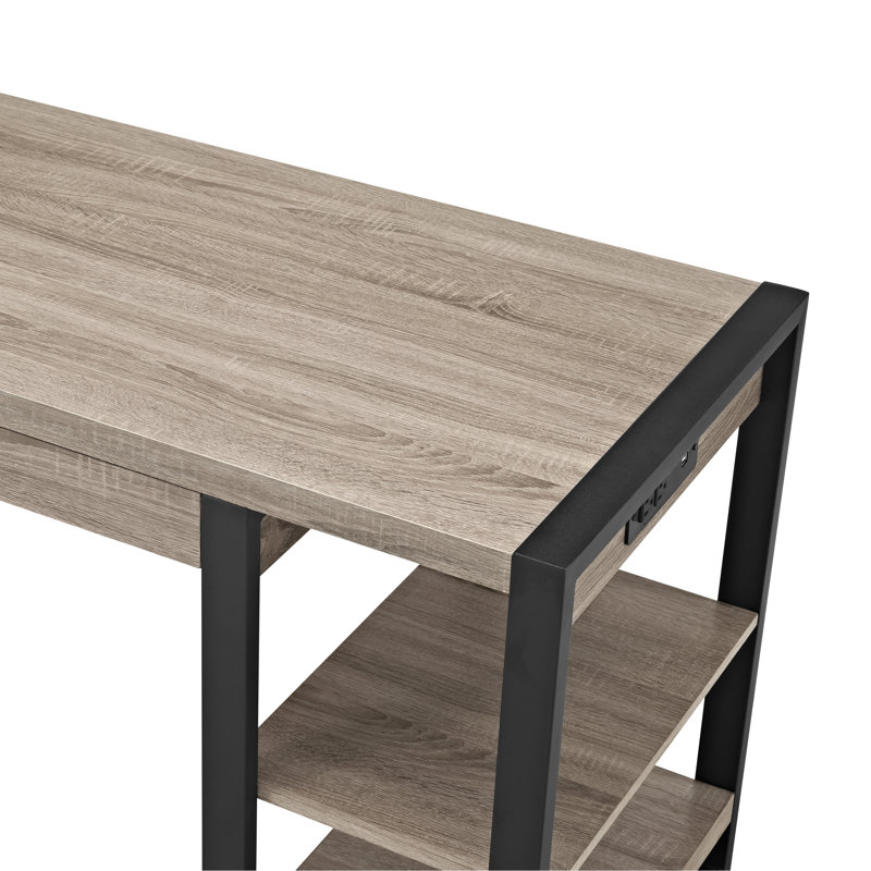 Yingst 60" Open Storage Tech Desk with USB Ports, Driftwood