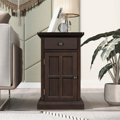 U-can vintage living room end table | antique espresso side table with usb ports | multifunctional drawer and cup holders