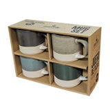 MARCELLE 4PC TWO-TONE 14OZ MUG SET IN COLOR BOX W/PVC COVER