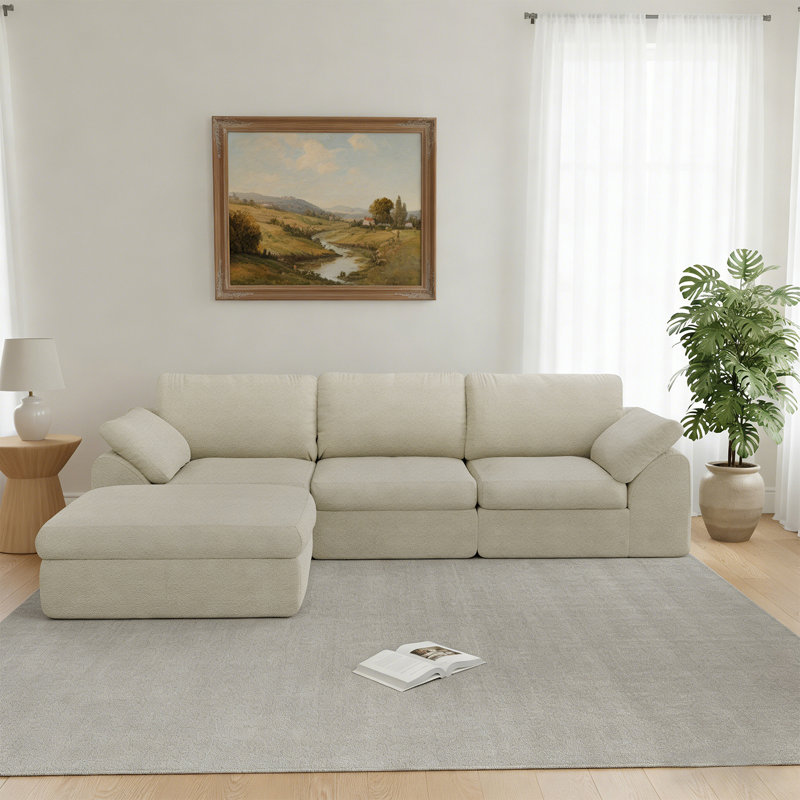 Boneless Cloud Sectional Couches 108.3" L-Shape Sofa With Ottoman Deep Seat Modular Sectional Couch Comfy Boneless Couch For Living Room & Bedroom