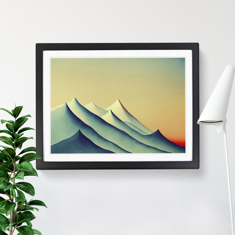 Edgy Abstract Mountains - Single Picture Frame Print, 46cm H x 64cm W x 2cm D, Black Frame