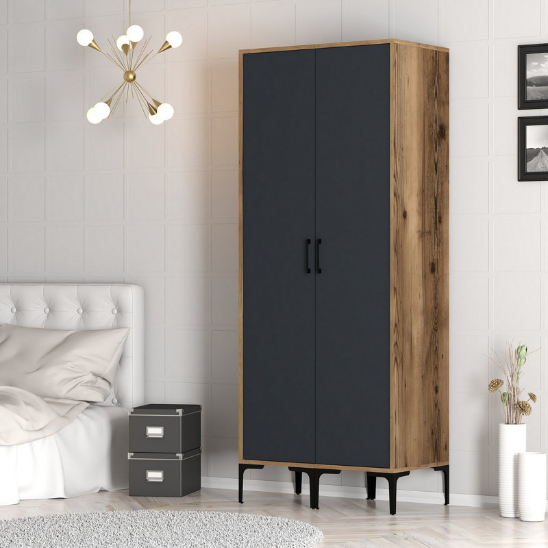 Berend 2 Door Manufactured Wood Wardrobe, Walnut/Anthracite