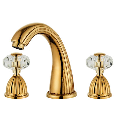 Gold Bathroom Faucet Antique Brass Three Holes Widespread Crystal Handle Bathroom Sink Faucets Retro Vintage Lavatory Vanity Faucet