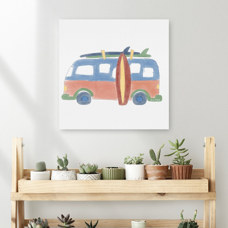 Summer Surf Van Classic Retro Vintage Beach Ocean Wall Art Print 1 Piece Wrapped Canvas Wall Art, 45.72cm H x 45.72cm W