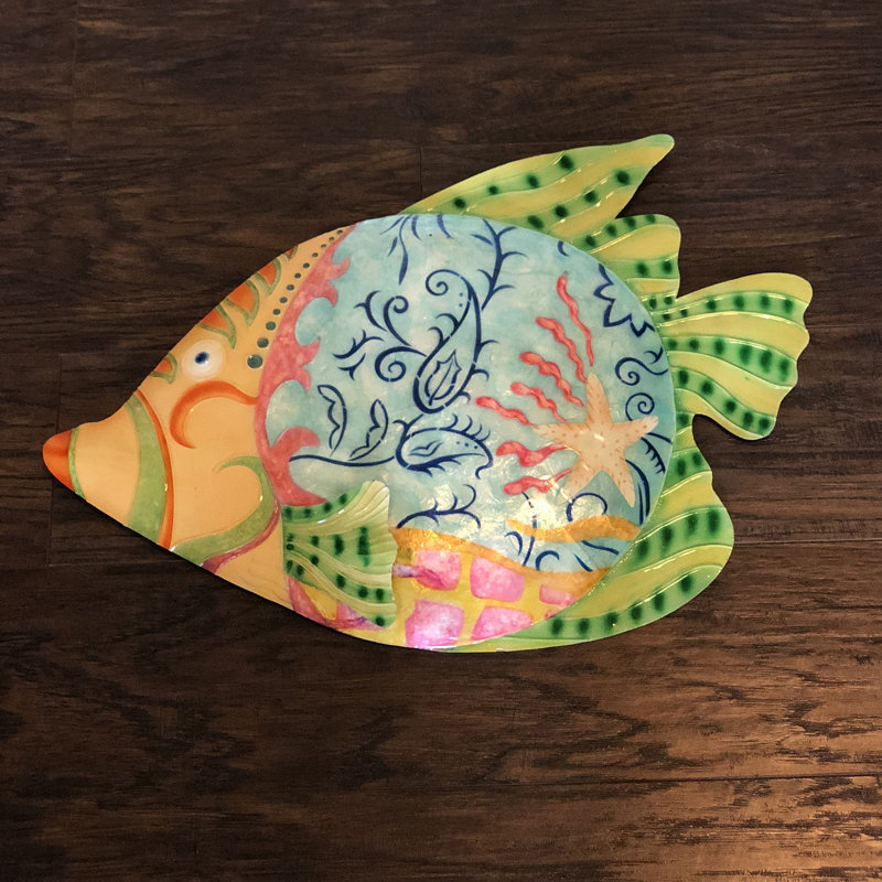 Colorful Butterflyfish Metal Wall Sculpture with Green Accent