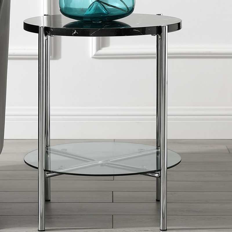 Table de bout avec rangement Seyhan, Marbre noir / Chrome