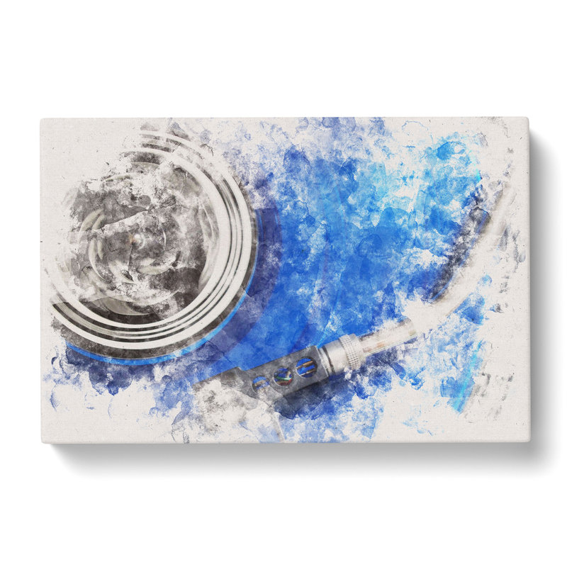 Blue Vinyl Record - Wrapped Canvas Print, 50cm H x 76cm W x 3cm D