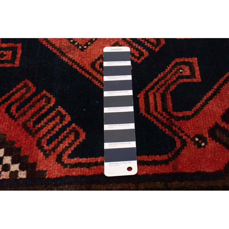 Tapis de couloir bleu marine en laine noué à la main de conception unique 3 pi 5 po x 10 pi 2 po Moana