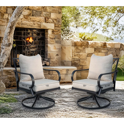 Ensemble de 2 chaises de patio, coussins pivotants avec coussins de 5 po, fauteuils de salle à manger d'extérieur pour porche, terrasse et jardin